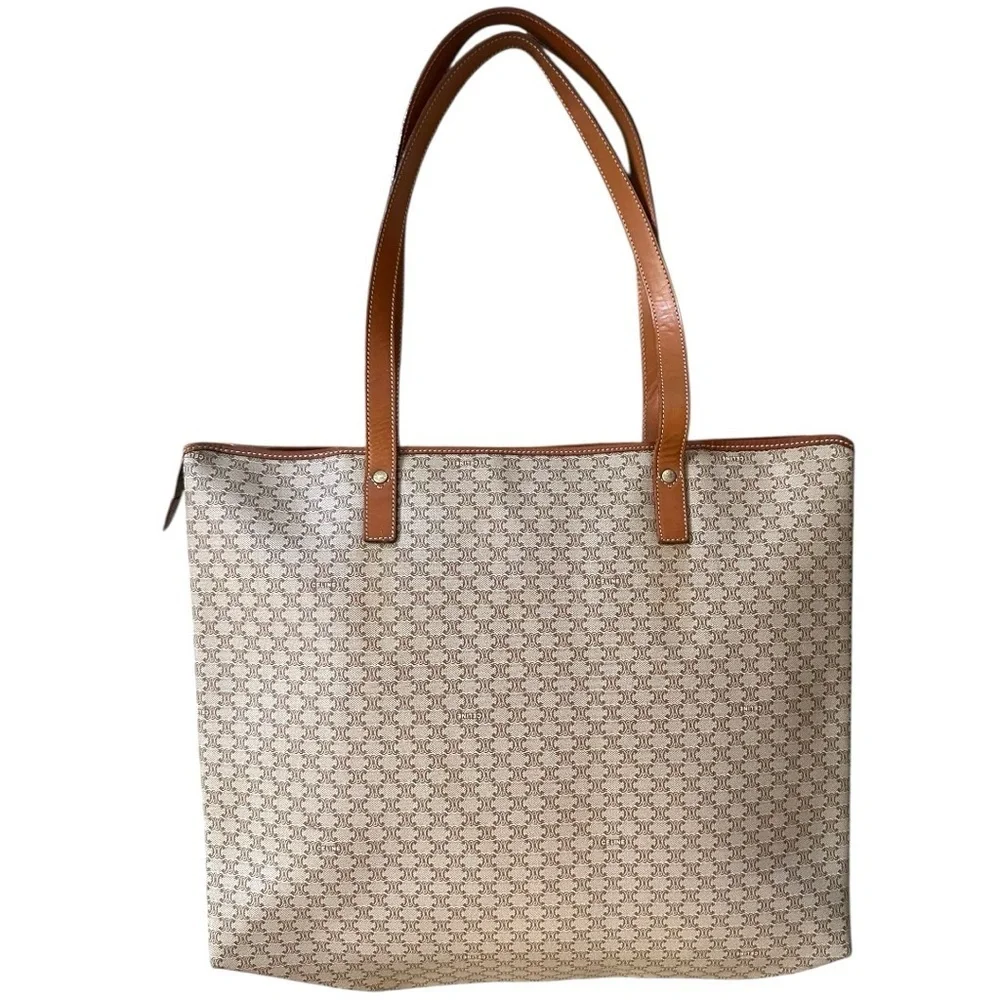 Celine Macadam Coated Canvas Tote Brown Triomphe Logo Large Shoulder Bag CLEAN - Picture 3 of 14